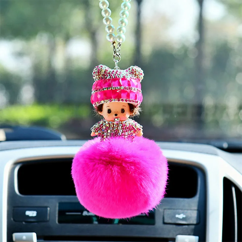 New Arrival Cute Rex Rabbit Fur Set Auger Rear View Mirror Pendant Car Keychain For Mobile Phone bag Auto Accessories 023 | Украшения и