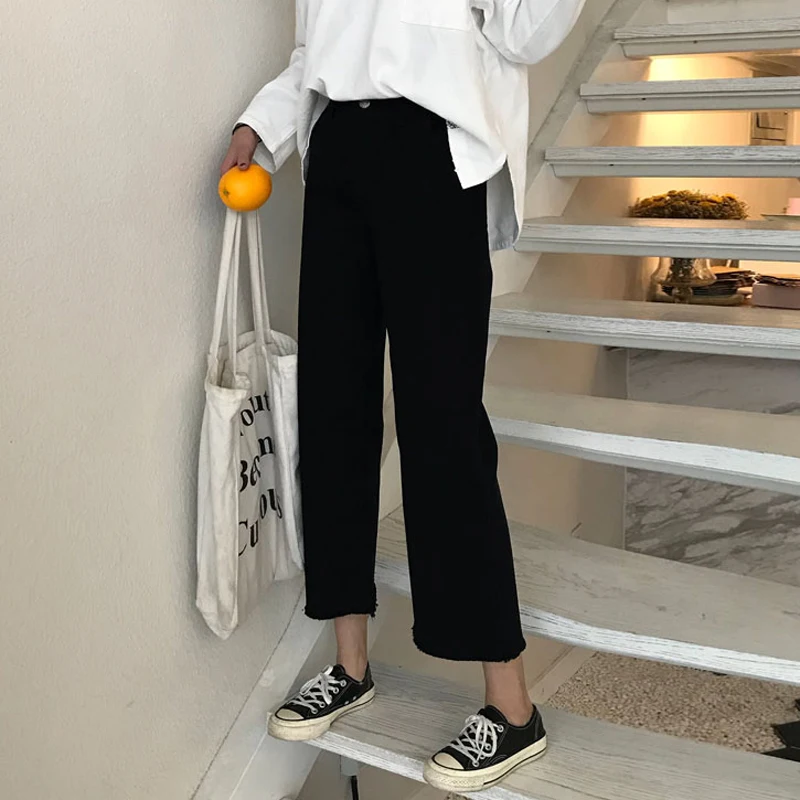 

Jeans pants women Wide Leg Denim Ulzzang Donna Washed Harajuku Mujer Pantalones Korean Elastic Roupa Feminin Trousers Calca