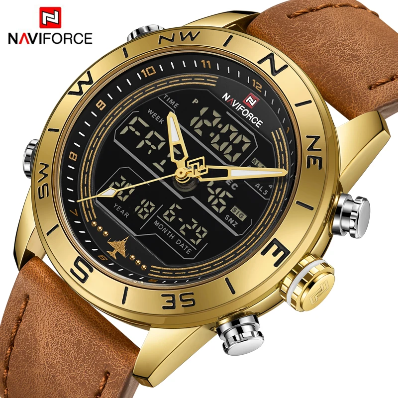 Мужские часы NAVIFORCE лучший бренд класса люкс кожаные спортивные наручные часы мужские водонепроницаемые военные кварцевые цифровые часы Relogio Masculino