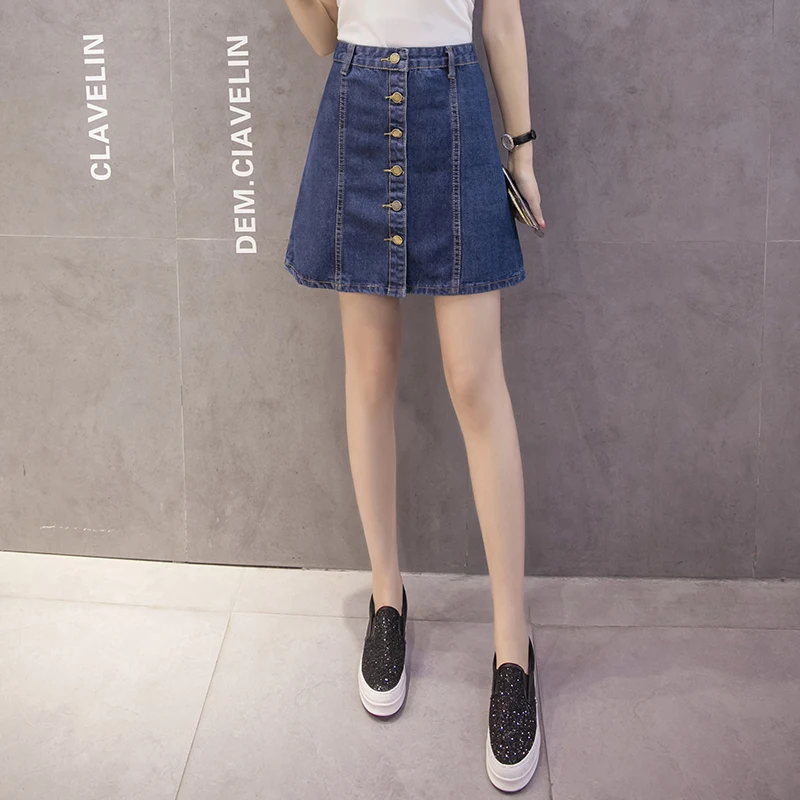 Denim skirt women plus size 5XL female summer high waist short A line jeans skirts with buttons in front | Женская одежда