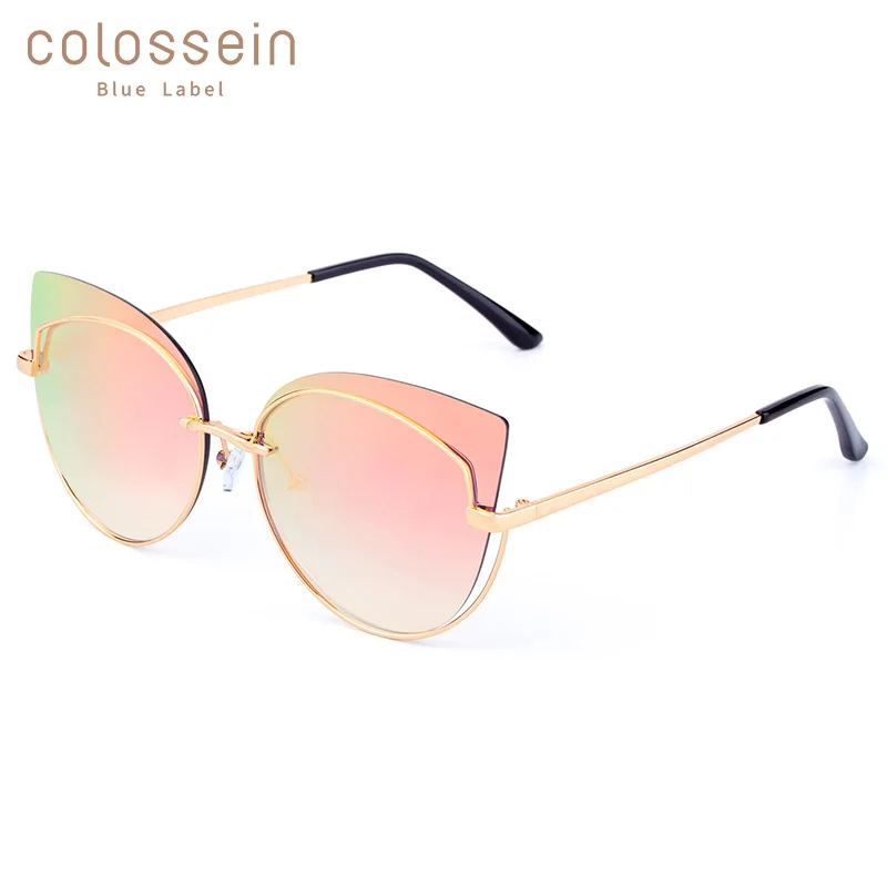 COLOSSEIN модные солнцезащитные очки для Женщин Кошачий глаз золотой металлический