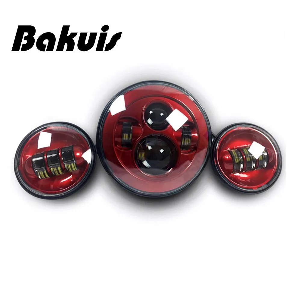 Bakuis Harley moto " Круглый H4 светодиодный HeadlIights с 4-1/2" прохождения лампы 4," светодиодный фонарь для Harley Davidson(красный