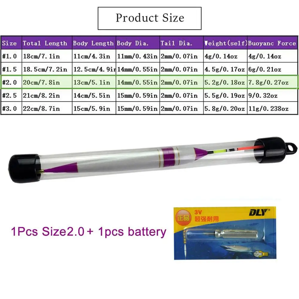 1Pcs Size 2.0 1 шт., 4 г-11 г, Светящиеся Электронные Поплавки для рыбной ловли, морской буй, поплавок для рыбной ловли с ночным свечением, поплавок для рыбной ловли - Цвет: 1Pcs Size 2.0