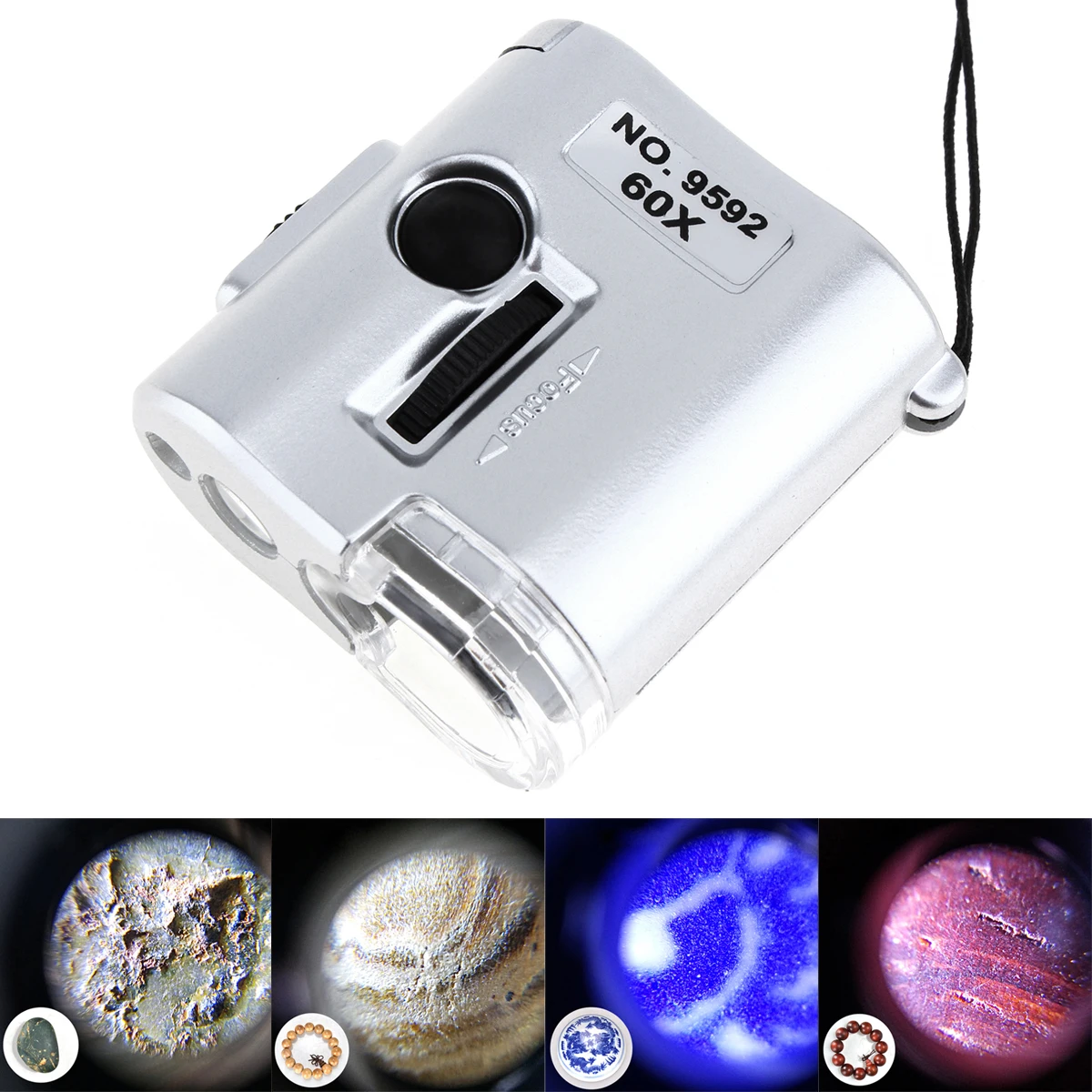 

Portable 60X Mini Portable Magnifier Pocket Magnifying Glass Microscope Jewelry Loupe Optical Lens Tool with LED UV Light