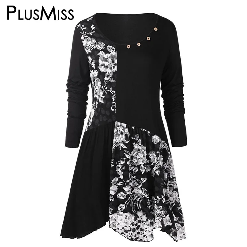 PlusMiss размера плюс 5XL цветочный цветок печатных длинная блуза Для женщин Зимние