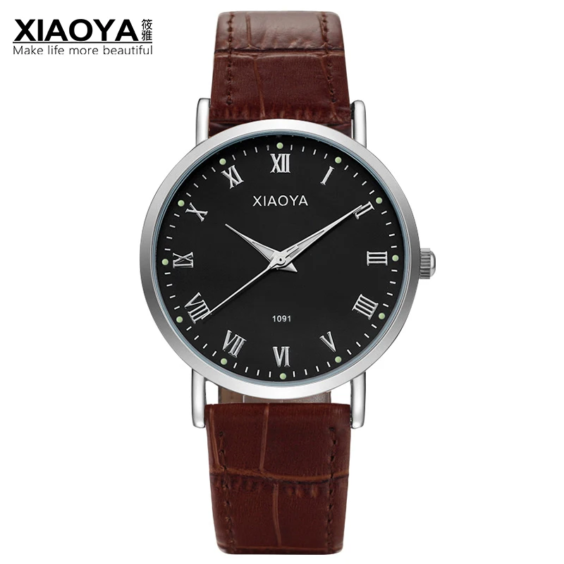 Black silver brown XIAOYA модные Ультратонкие мужские наручные часы s кожаный ремешок простой кварцевые часы мужские Relogio Masculino мужские часы Reloj Hombre - Цвет: Black silver brown