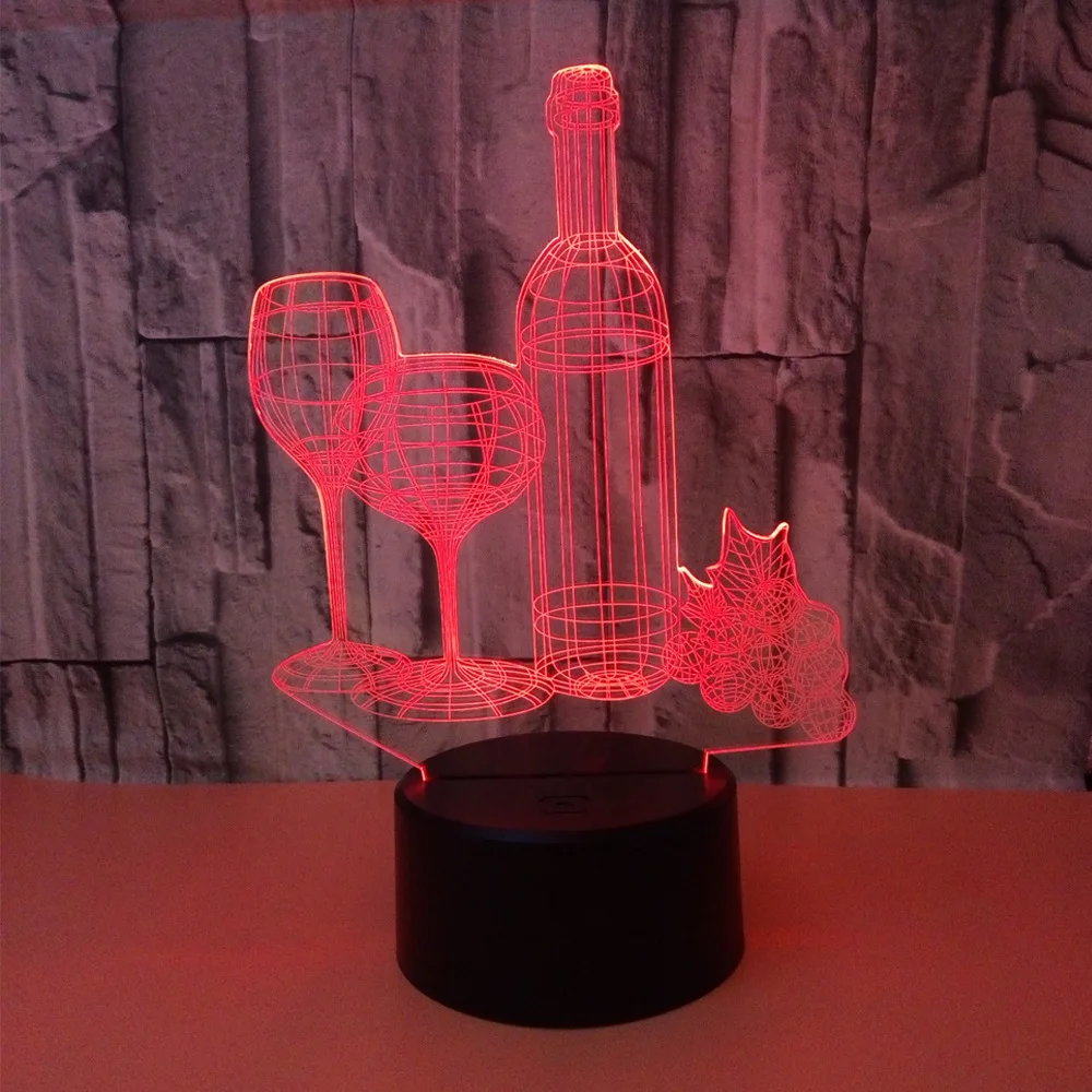 Красочный винный стеклянный Современный 3D Vision Настольный светильник