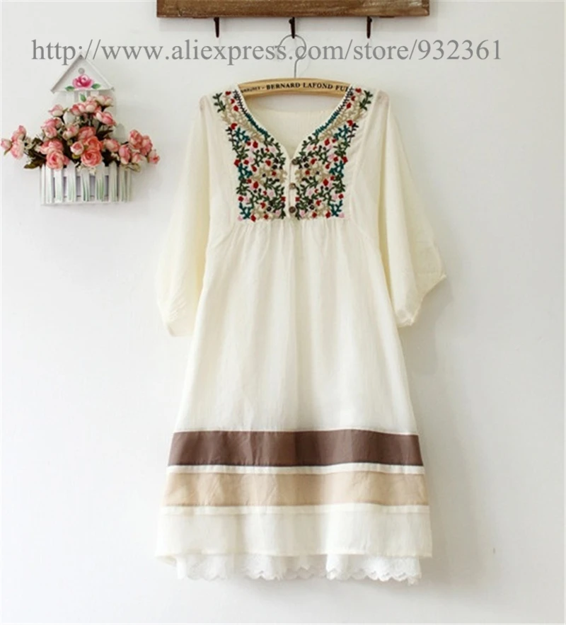 Женское винтажное платье-мини с цветочной вышивкой V-образным вырезом | Женская