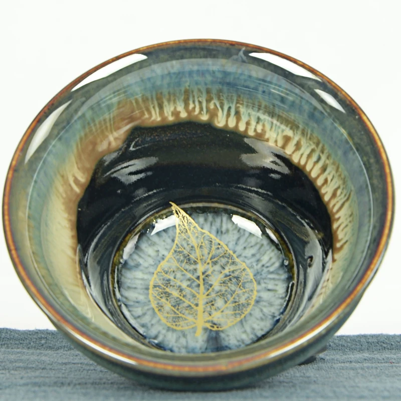 Красивая ручной росписью кленовые листья чашки Аутентичные temmoku глазури в