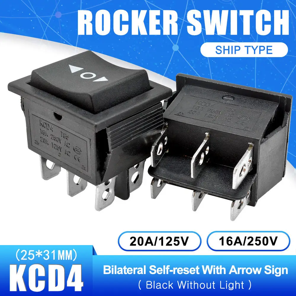 Bilateral Self-reset KCD4 кулисный выключатель питания 2 положения/3 положения 4 контакта 6 контактов электрооборудование с выключателем светильник 16A 250VAC/20A 125VAC - Цвет: Bilateral Self-reset