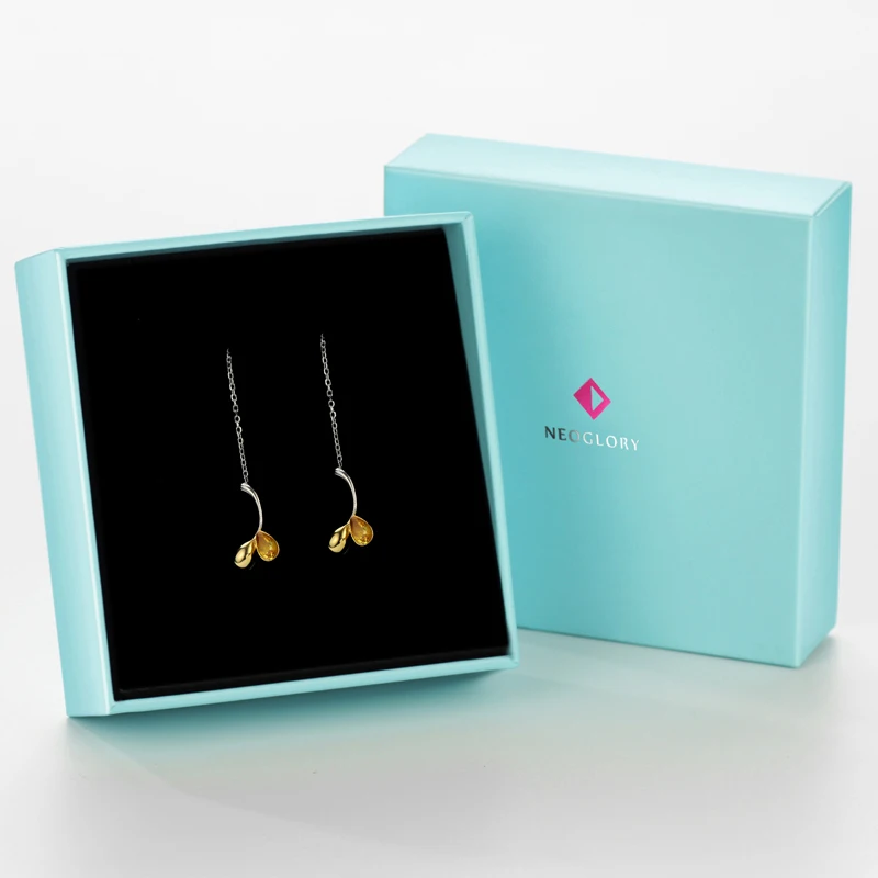 Серьги подвески Neoglory S925 с длинными кисточками и листьями для женщин висячие