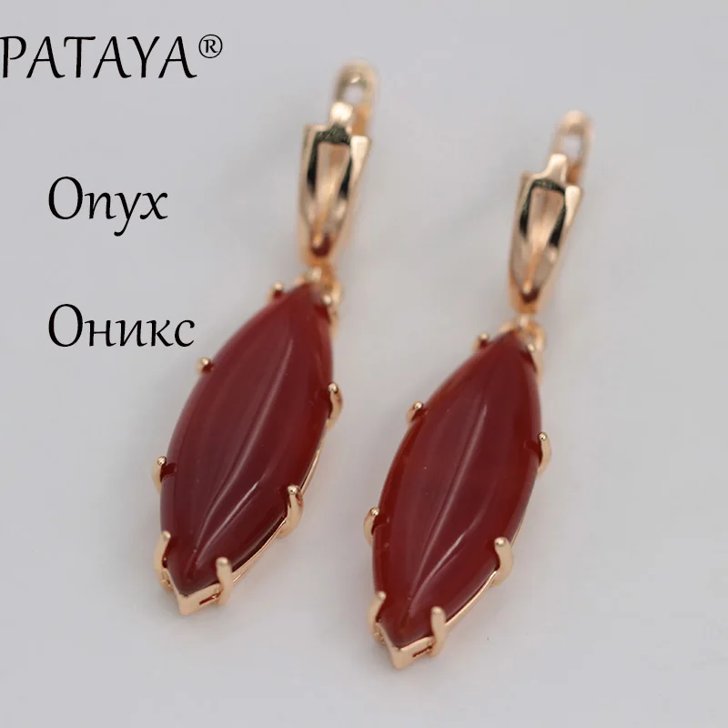 PATAYA, эксклюзивный RU,, 585, розовое золото, висячие серьги, разноцветные, натуральный камень, серьги для женщин, вечерние, свадебные, индийские ювелирные изделия - Окраска металла: Onyx