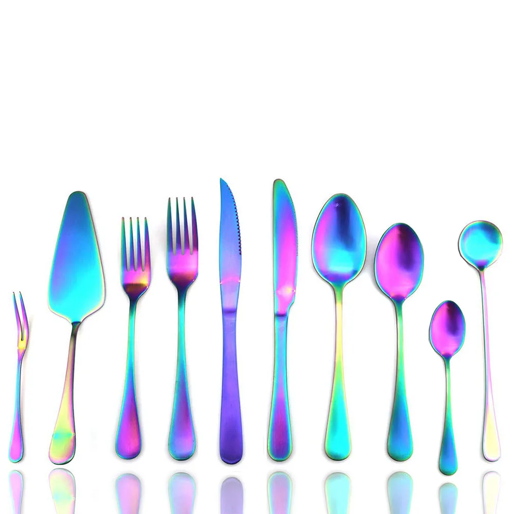 Современная королевская 10 шт Матовая Радужная посуда набор столовых приборов 18/10