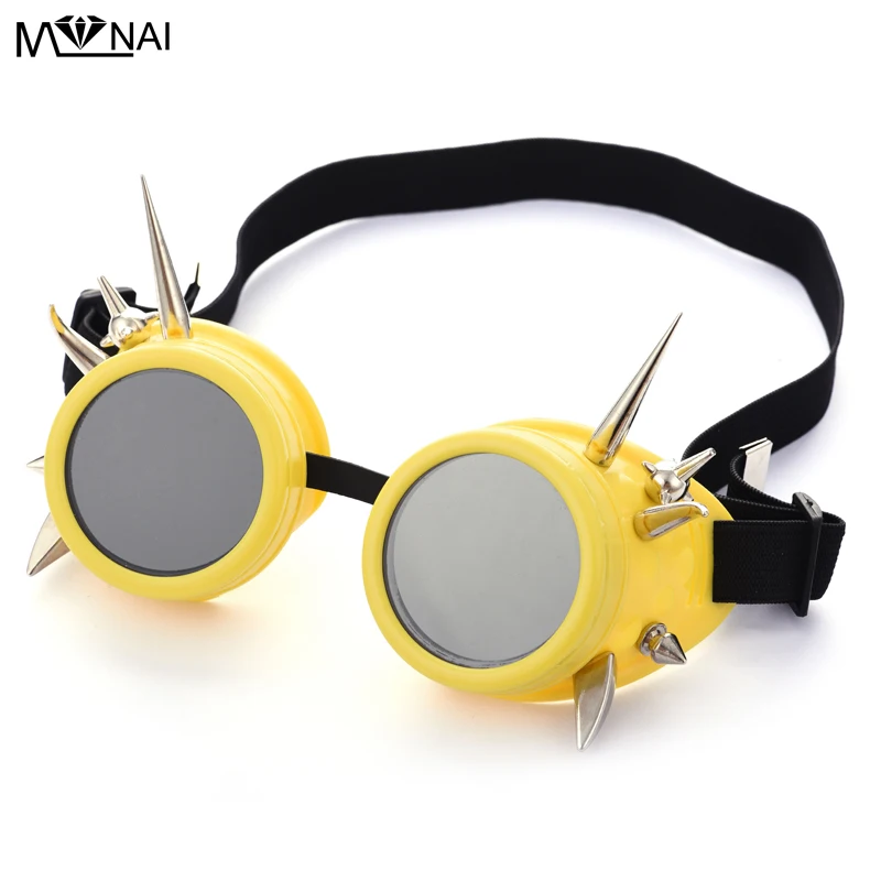 

Steampunk Yellow Goggles Glasses Retro Welding Punk Gothic Victorian Cosplay Spikes Rivet Goggles Flying Eyewear Halloween