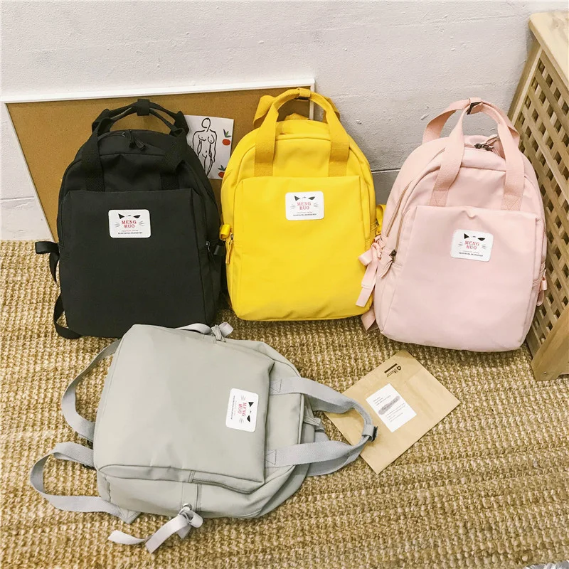 Menghuo нейлон сплошной цвет Девушка Рюкзак Новая Мода Студенческая сумка