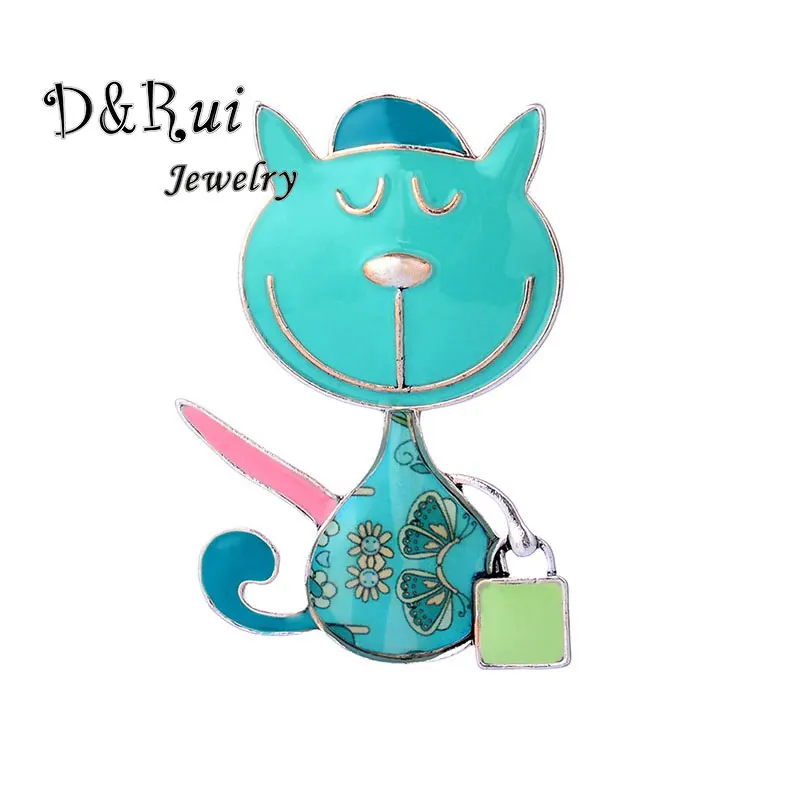Популярная брошь в виде кошки и сумочки из цинкового сплава милая эмалированная