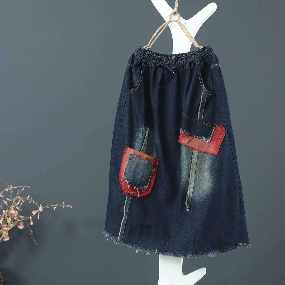 2018 женские джинсовые юбки с аппликацией сезон весна-осень Цветные Лоскутные