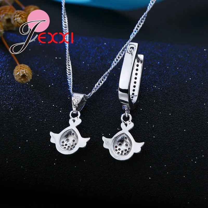 Милые Животные Мода мультфильм голова птицы Ожерелье серьги стерлингового