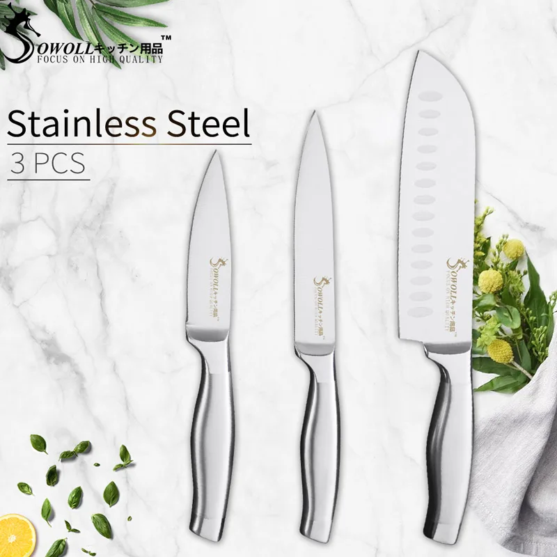 SOWOLL японские кухонные ножи Santoku нож из нержавеющей стали для нарезки