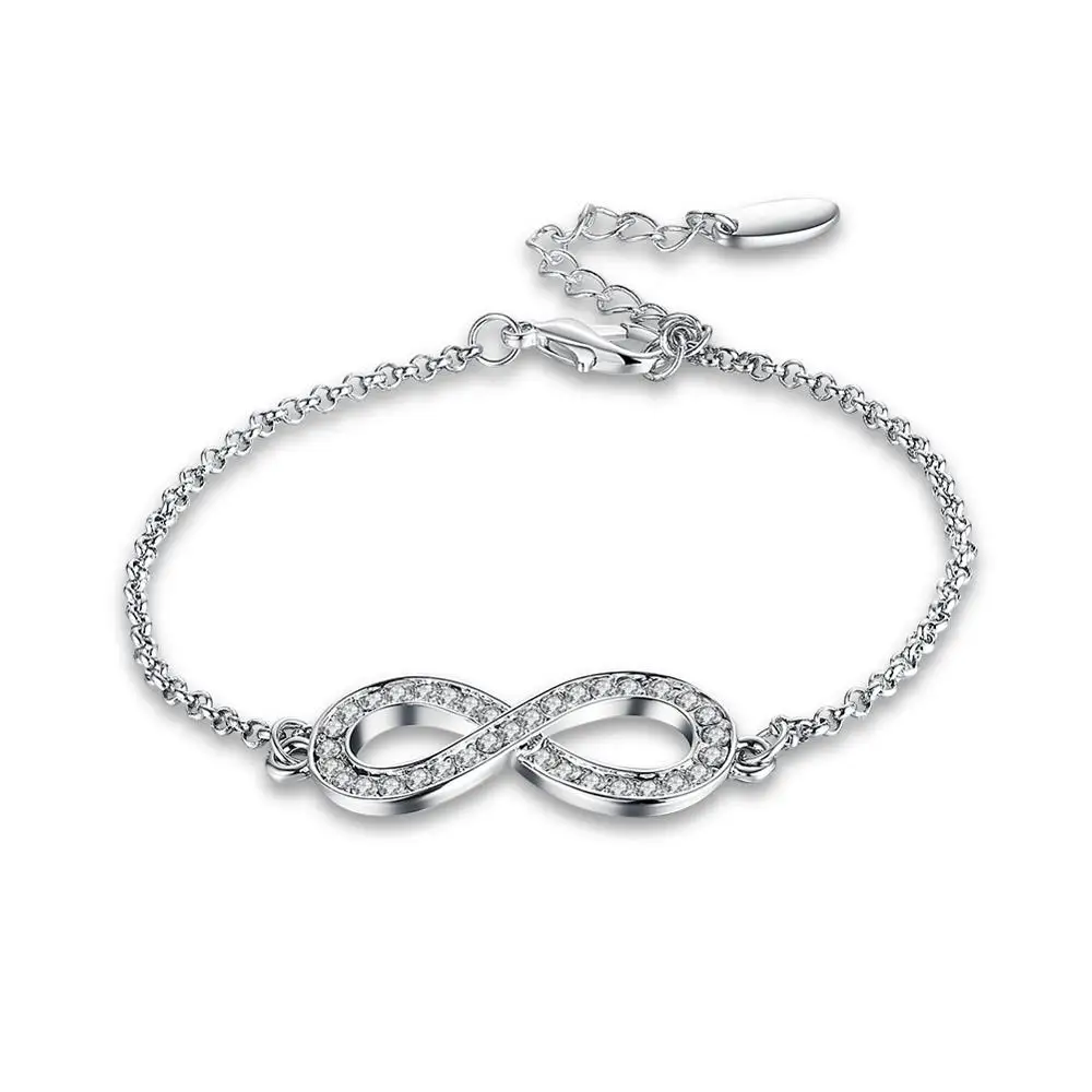 Silver LEKANI,, 925 пробы, серебряный, Бесконечная любовь, бесконечность, цепочка, регулируемое звено, женский браслет, роскошный, серебряный, хорошее ювелирное изделие - Цвет камня: Silver