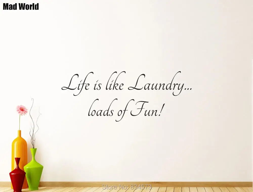 

Mad World-Life is Like Laundry Loads of Fun Room Wall Art Stickers Wall Decal Home DIY Decoration Removable Decor Wall Stickers