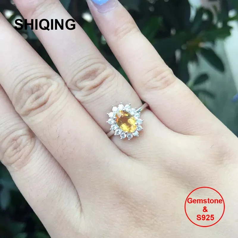 

SHIQING натуральный камень цитрин из стерлингового серебра 925 пробы розовое золото белый маленький золотого цвета цветок Простые Кольца для же...