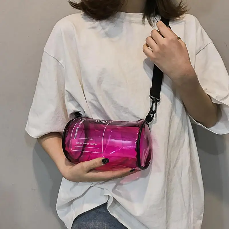 Прозрачная ПВХ печатная цилиндрическая сумка через плечо с буквенным принтом