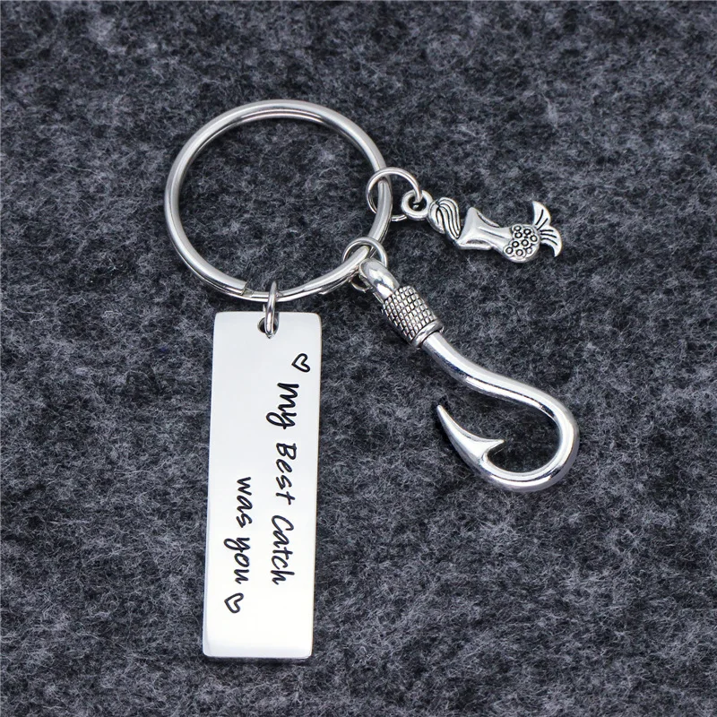 URIMTHUM Personalize Valentine Gift Hook Keychain -My Best Catch was you-Deep engraved words K0096 | Украшения и аксессуары