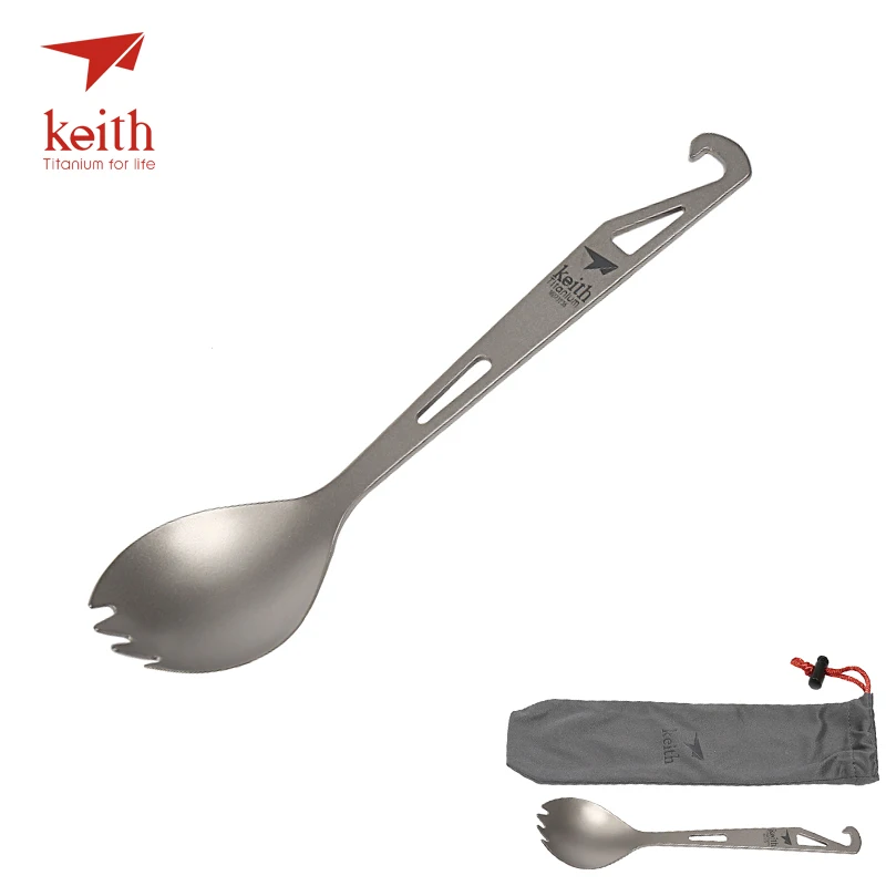Портативная Титановая Ложка с вилкой Keith Fork сверхлегкие дорожные столовые