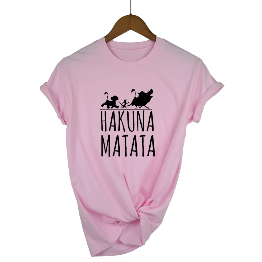 pink black Plus Size Female T Shirt HAKUNA MATATA Cartoon Women Summer White Black Tshirt Homme Cute Super Soft T-shirts - Цвет: pink black