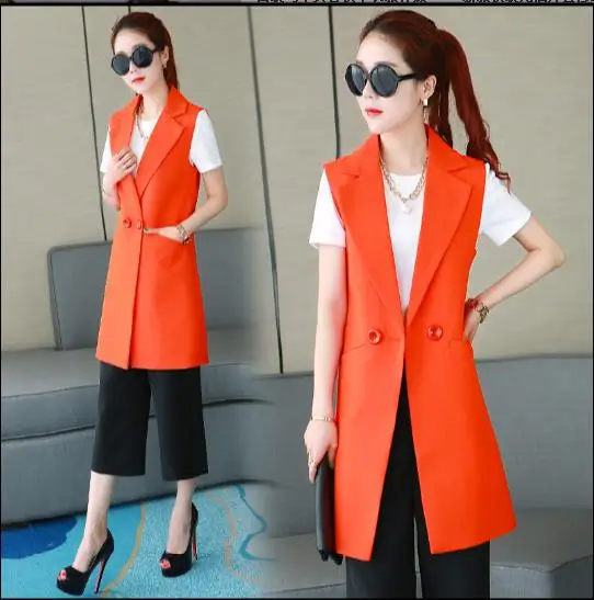 Женский красный жилет без рукавов двубортный Длинный блейзер с отложным