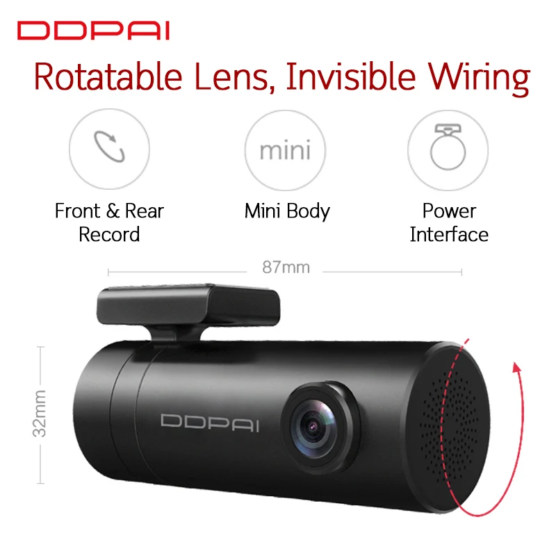 Глобальная версия Xiaomi Mijia мини DDPai мини английская DDPai Dash Cam камера Мини корпус интерфейс питания Передняя Задняя запись
