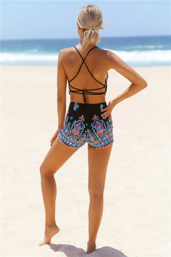 Женщины Сексуальная Урожай Цветочные Холтер Выдалбливают Спинки С Плеча Двух