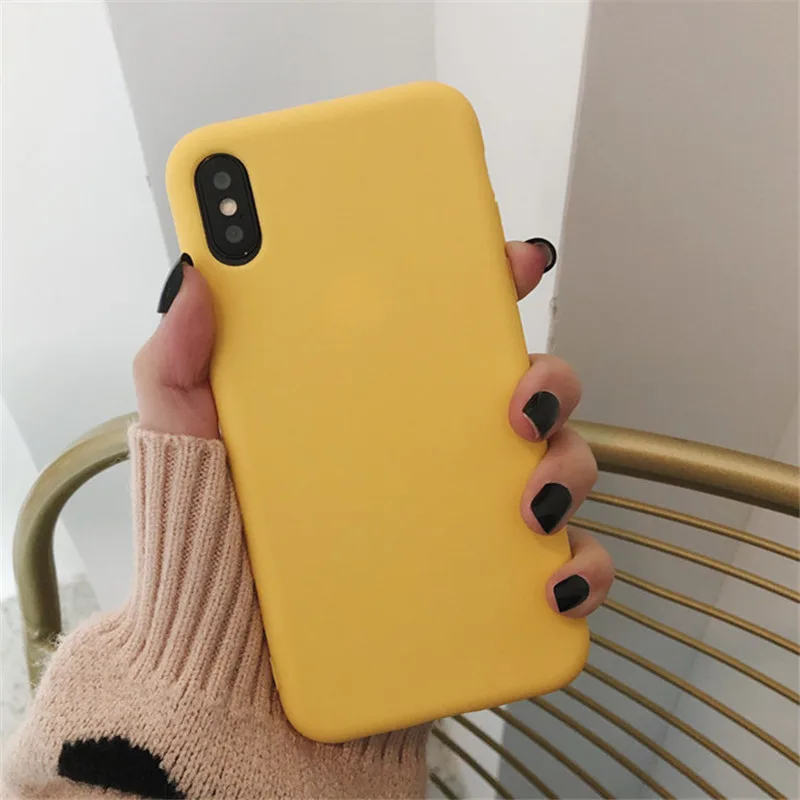 Yellow Силиконовый чехол, однотонный, милый, однотонный, карамельный, чехол для телефона iPhone 8, 7, 6, 6s Plus, 10 X, XR, XS MAX, защита задней части, мягкий, TPU, Funda - Цвет: Yellow