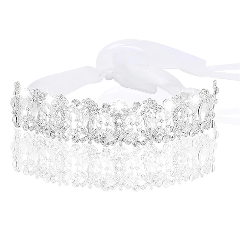 Bridal Hair Accessories Headband Crystal Beach Wedding Tiara For Bride Ribbon Chain Bridesmaid Costume Jewelry Headpiece | Украшения и