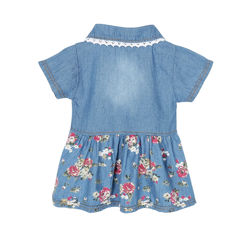 Детское джинсовое платье с цветочным узором для досуга девочек выше колена