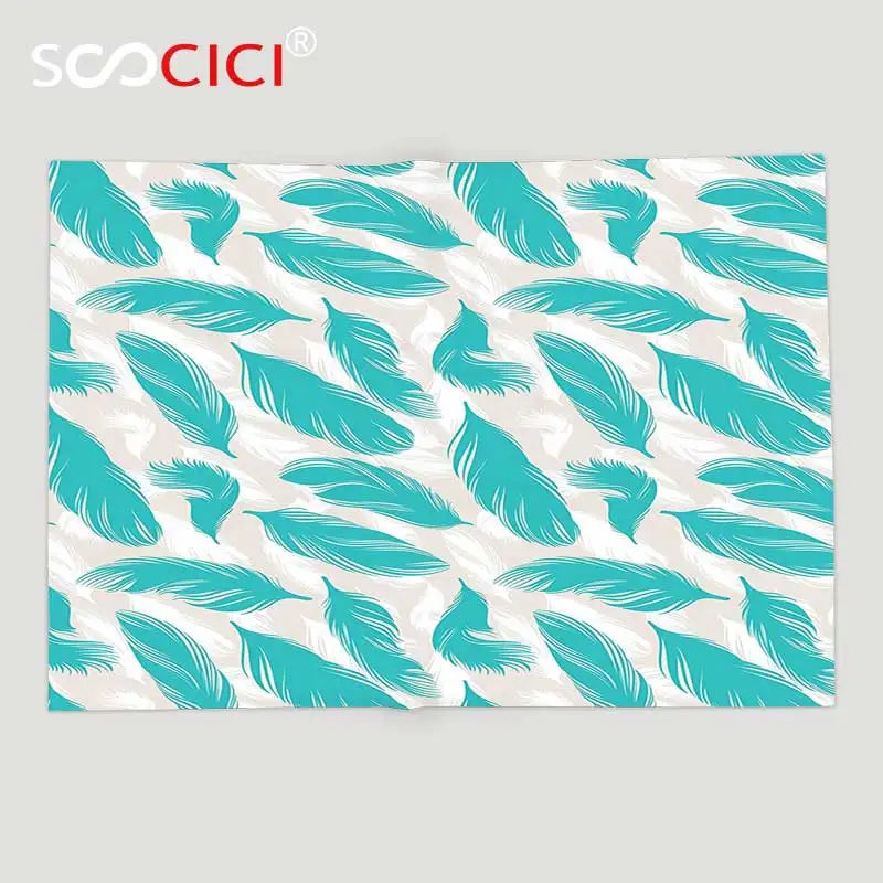 На заказ мягкое Флисовое одеяло бирюзовое украшение коллекция перьев