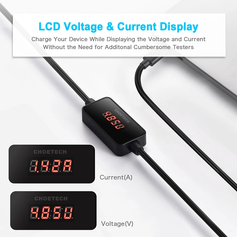Универсальный ЖК дисплей usb type C кабель с V/A зарядки данных зарядный для samsung Xiaomi USB