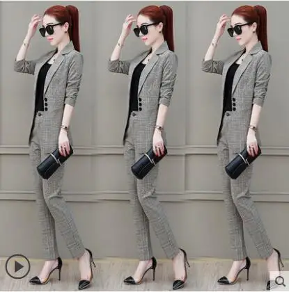 Khaki lattice Haute кутюр Женская одежда осенний комплект из двух предметов женский костюм для отдыха комплект одежды для офисная Классическая куртка+ брюки бутик 4068 - Цвет: Khaki lattice