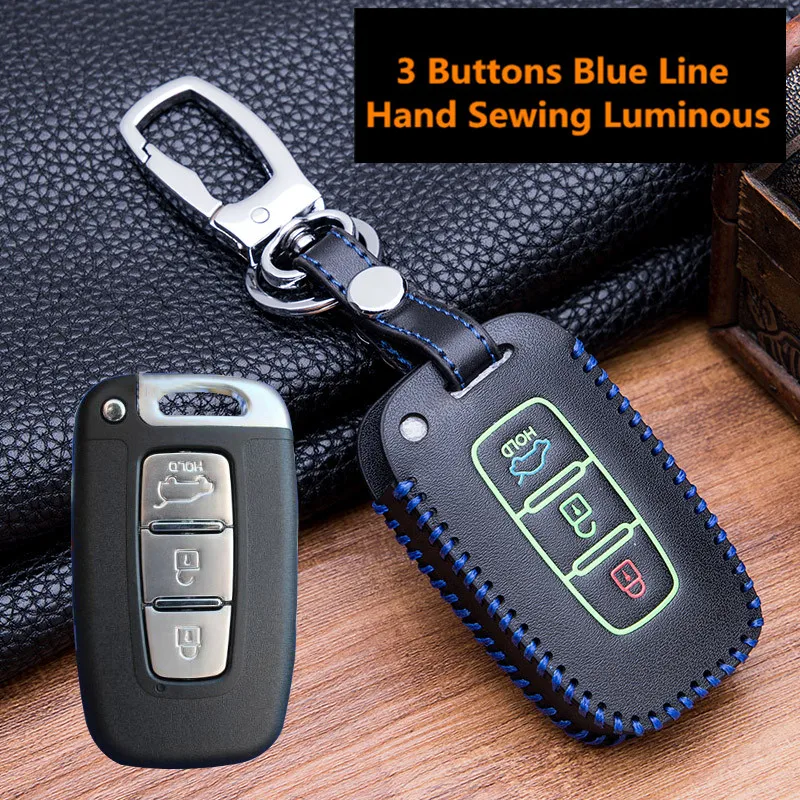 Светящаяся кожа 3 кнопки Чехол для автомобильного смарт-ключа Hyundai ELANTRA IX35 SONATA 8