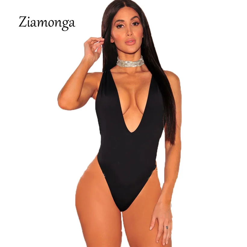Женский Боди без рукавов Ziamonga черный облегающий комбинезон с открытой спиной