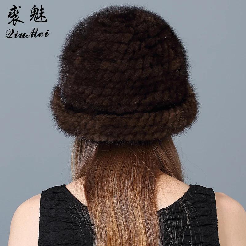 Роскошная зимняя солнцезащитная шапка вязаная меховая для женщин шерстяные