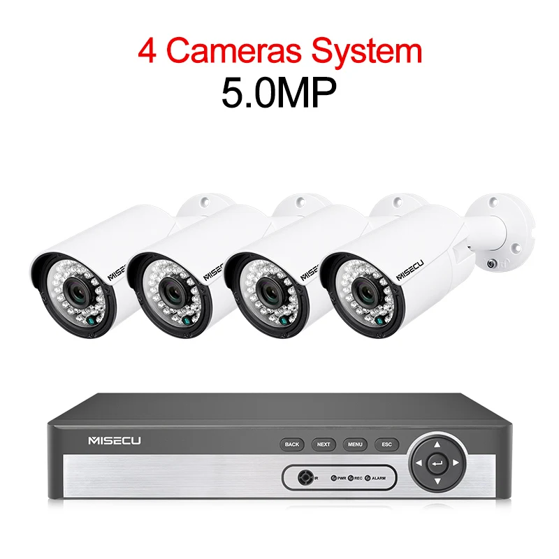 MISECU H.265 48 V 8CH POE IP CCTV Системы 4.0MP Пуля IP POE камера безопасности Аудио запись Outdoort Водонепроницаемый P2P комплект видеонаблюдения - Цвет: 5MP 4camera system