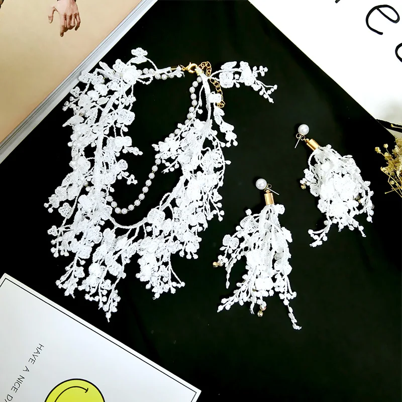 Модные очаровательны жемчужина Кружево колошения Chocker комплект ювелирных