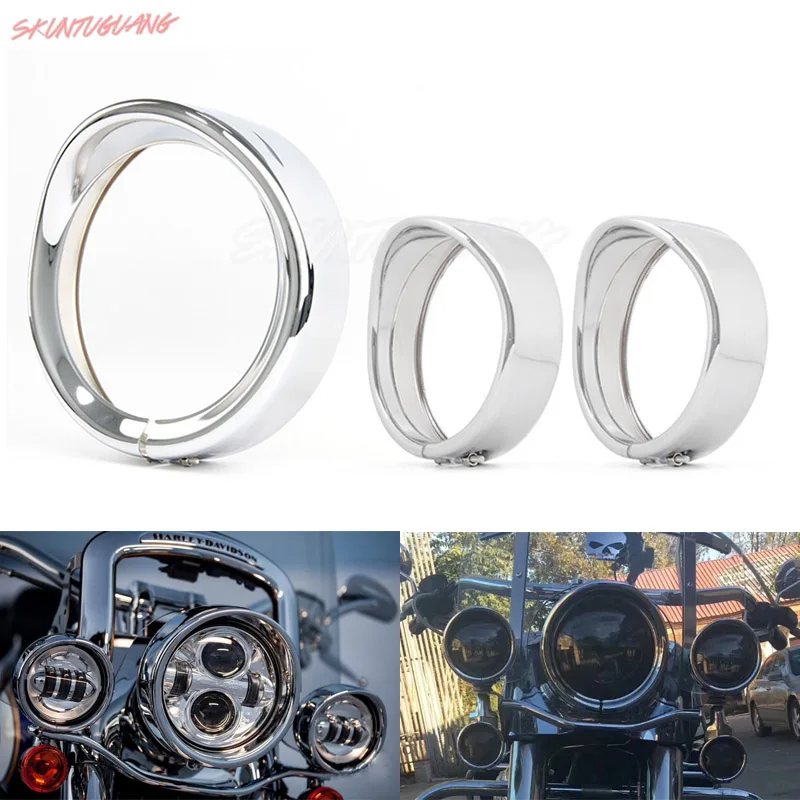 

7" Headlight Trim Ring Match Auxiliary 4.5 inch Fog Light Visor Style Trim Ring For Touring Road King Electra Glide