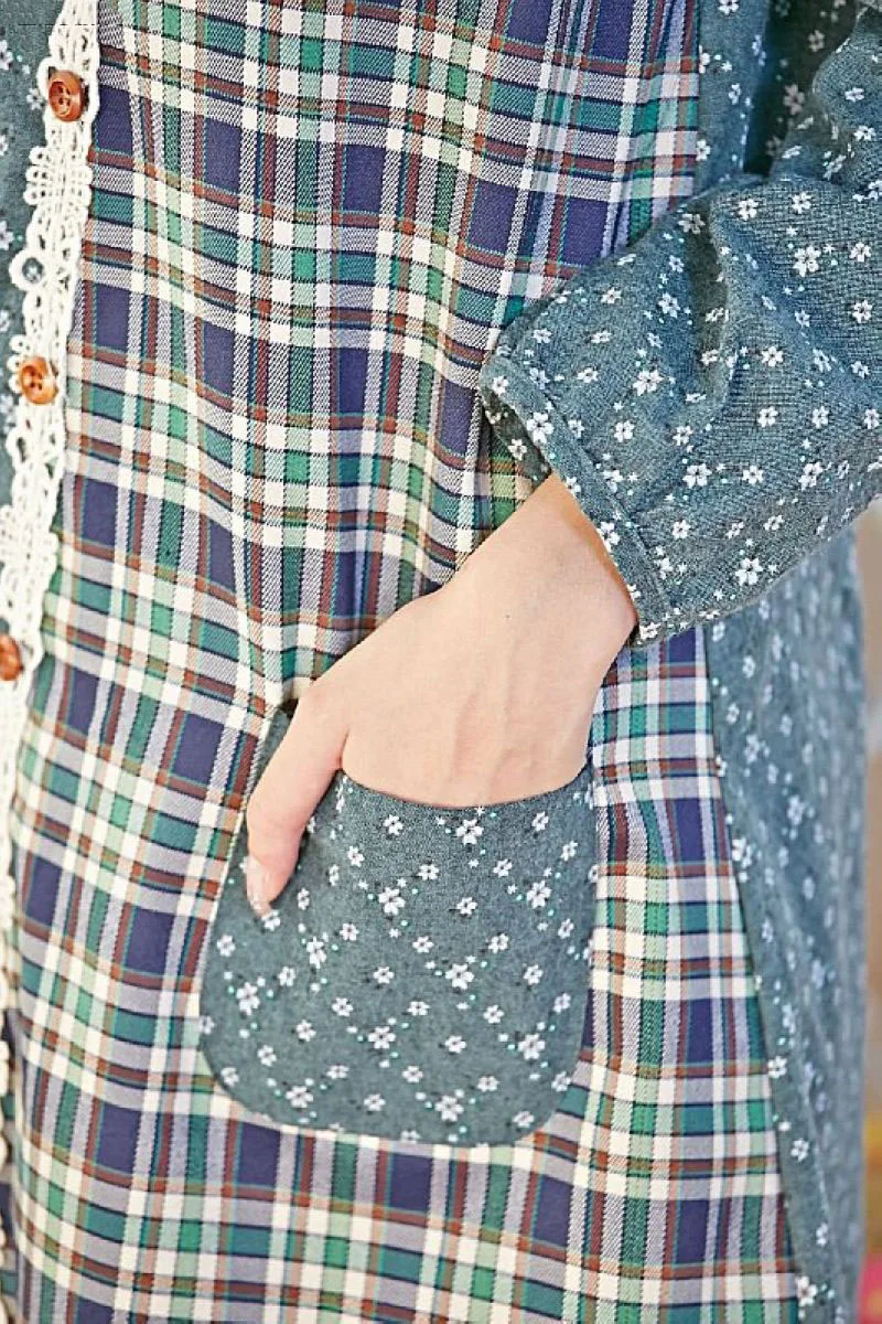 Женское клетчатое кружевное маленькое прямое платье с цветочным рисунком