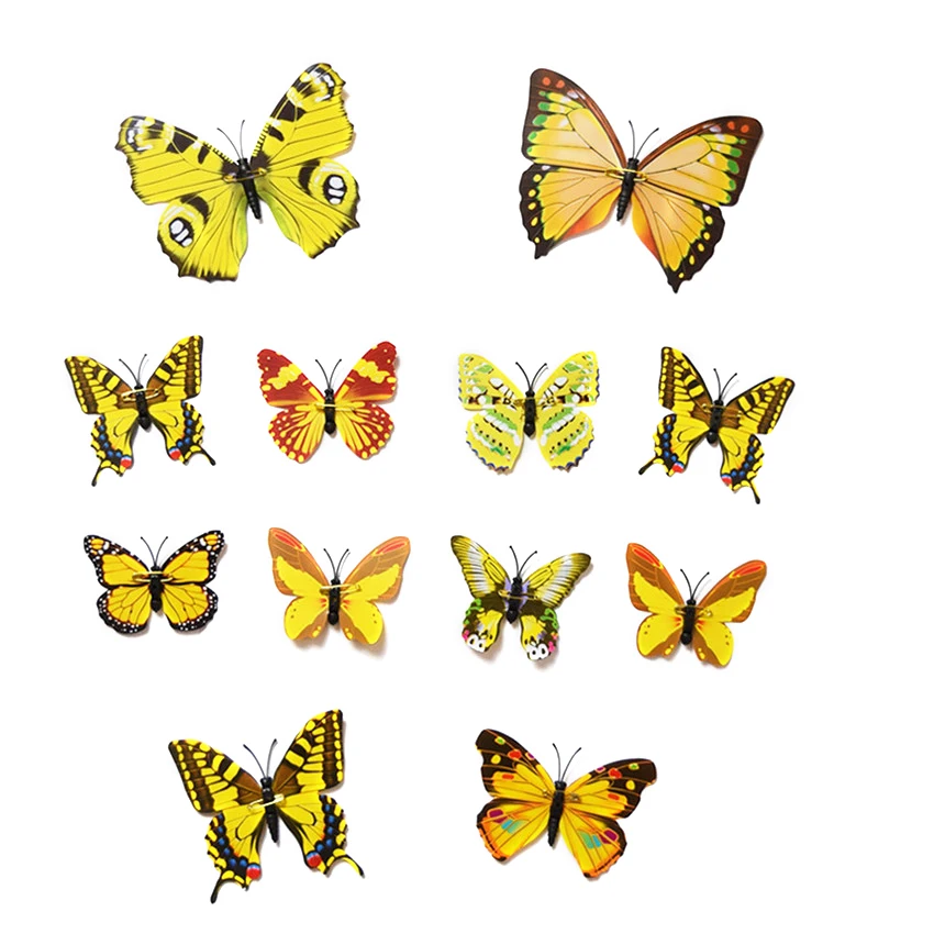Цвет: желтый 12PCS Wall Stickers Butterfly 3D Wallpaper PVC 3D House Decoration High Quality Wall Stickers 3D Wallpapers For Living Room - Цвет: Цвет: желтый