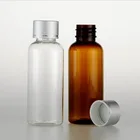 Бутылка из ПЭТ с круглым плечом, 10 шт.лот, 50 мл, с алюминиевой анодированной винтовой крышкой, пластиковая бутылка для эмульсии, пустая многоразовая бутылка для жидкости