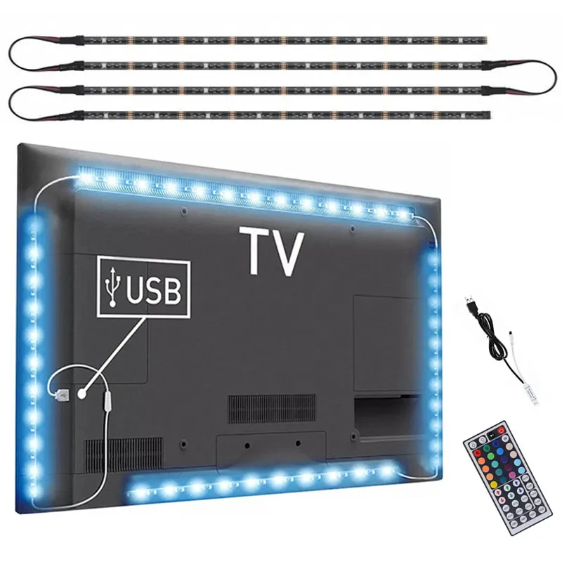 Светодиодная лента RGB 5050 SMD 5V 4X5 0 cm/2X50cm 2X100cm 16 изменение цвета с USB 44KEY ИК пульт
