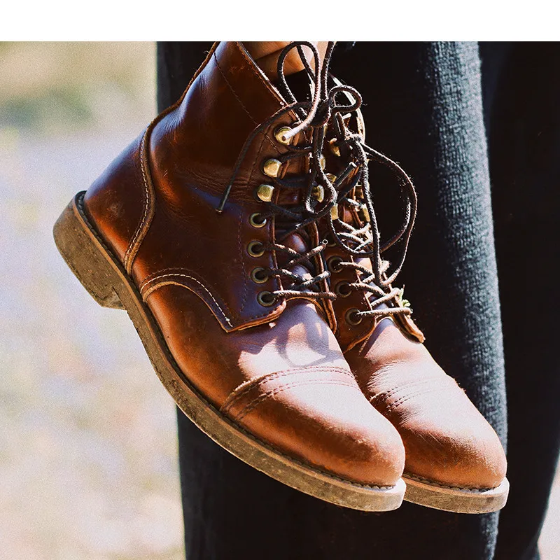 

Vintage motorcycle tooling ankle boots lace handmade fashion British customized travel Boots